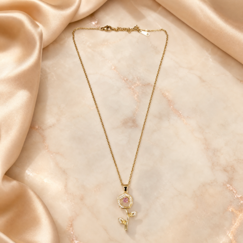 25CH0250 Pink Floral Stem Necklace