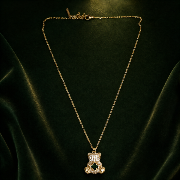 Emerald Bear Charm Necklace