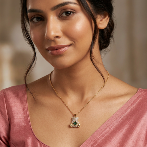 Emerald Bear Charm Necklace