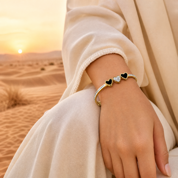 27KA0500(2) Two-Tone Heart Charm Bangle