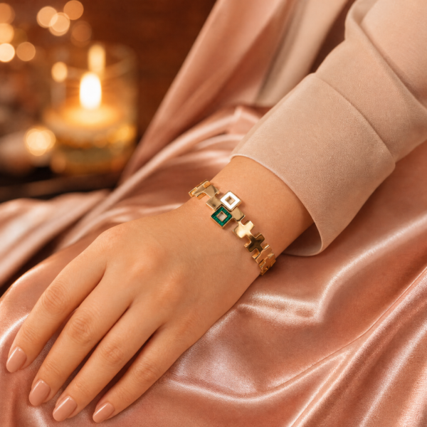 32KA0500(2) Emerald Geometric Kada Bangle