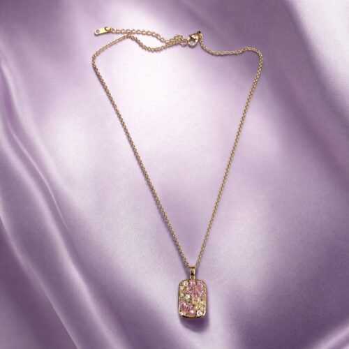 43CH0250 Floral Mosaic Rectangular Necklace